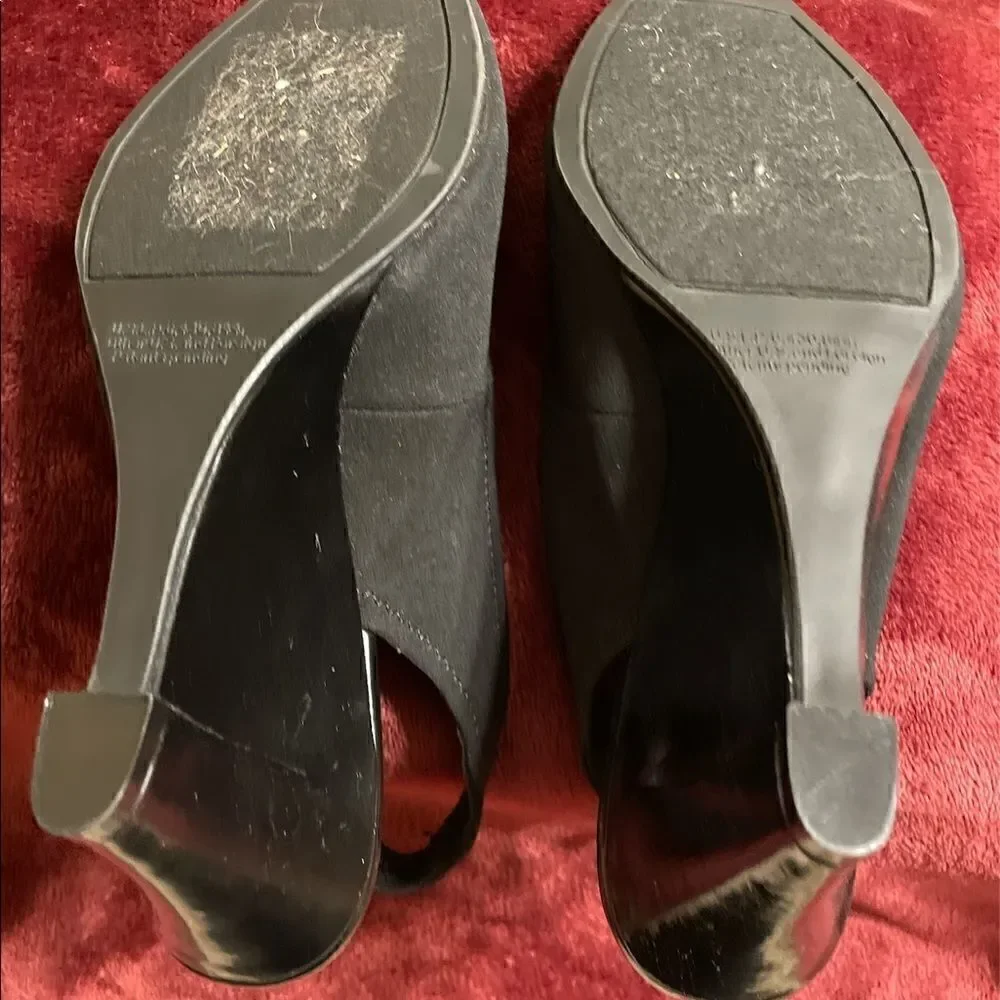 Vintage Black Karen Scott fabric Peep toe sling backs size 6
